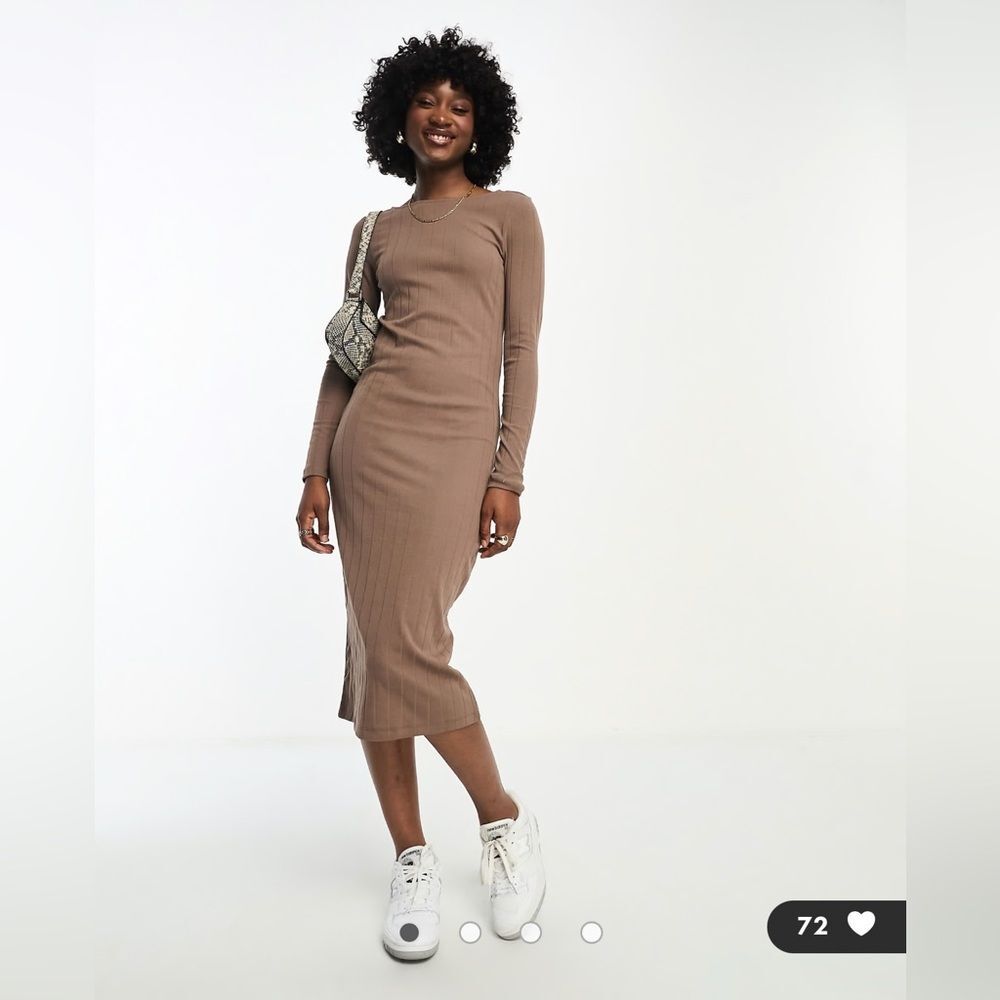 Vero Moda mock neck ribbed long sleeve midi dress in brown• size small • NWT